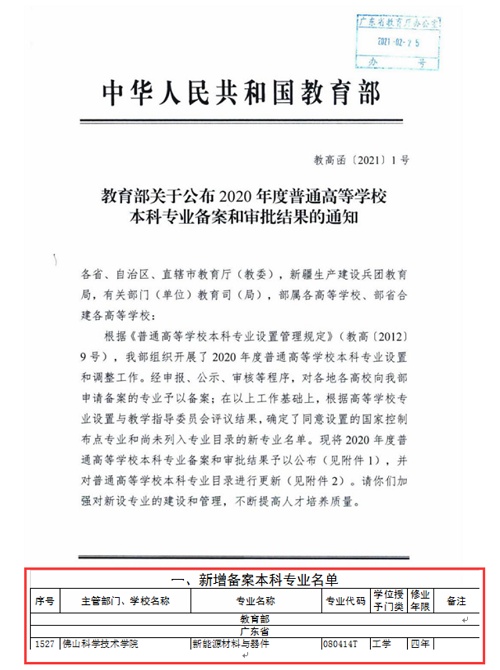 佛科院“新能源材料與器件”專業(yè)成功獲批